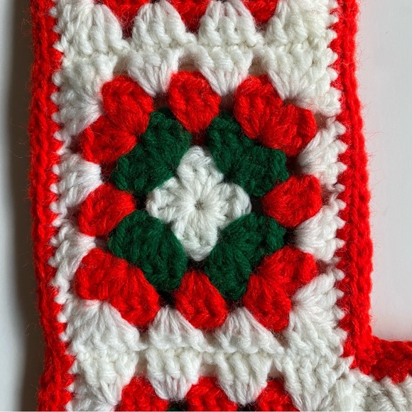 Crocheted Granny Square Christmas Stocking Mom Red Green 19” Long Hand Made EUC - Picture 15 of 16